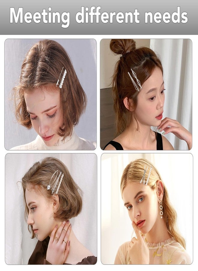 SUMAJU 16 Pieces Geometric Metal Hair Pins, Silver Hair Pins Pearls Hair Clips Hair Barrettes Metal Bobby Pins for Woman Girls - Image 3